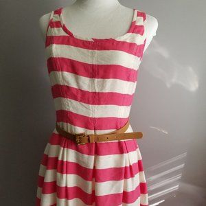Nine West Pink Striped Fit & Flare Dress with Belt Sz 4 (Missing Tag) *Cute*